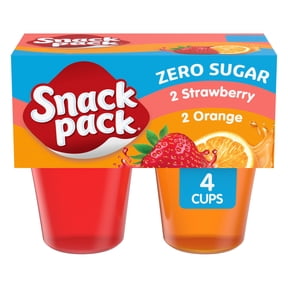 Snack Pack Zero Sugar Strawberry and Orange Flavored Juicy Gels, Lunchbox Snacks, 3.25 oz Snack Cups, 4 Count
