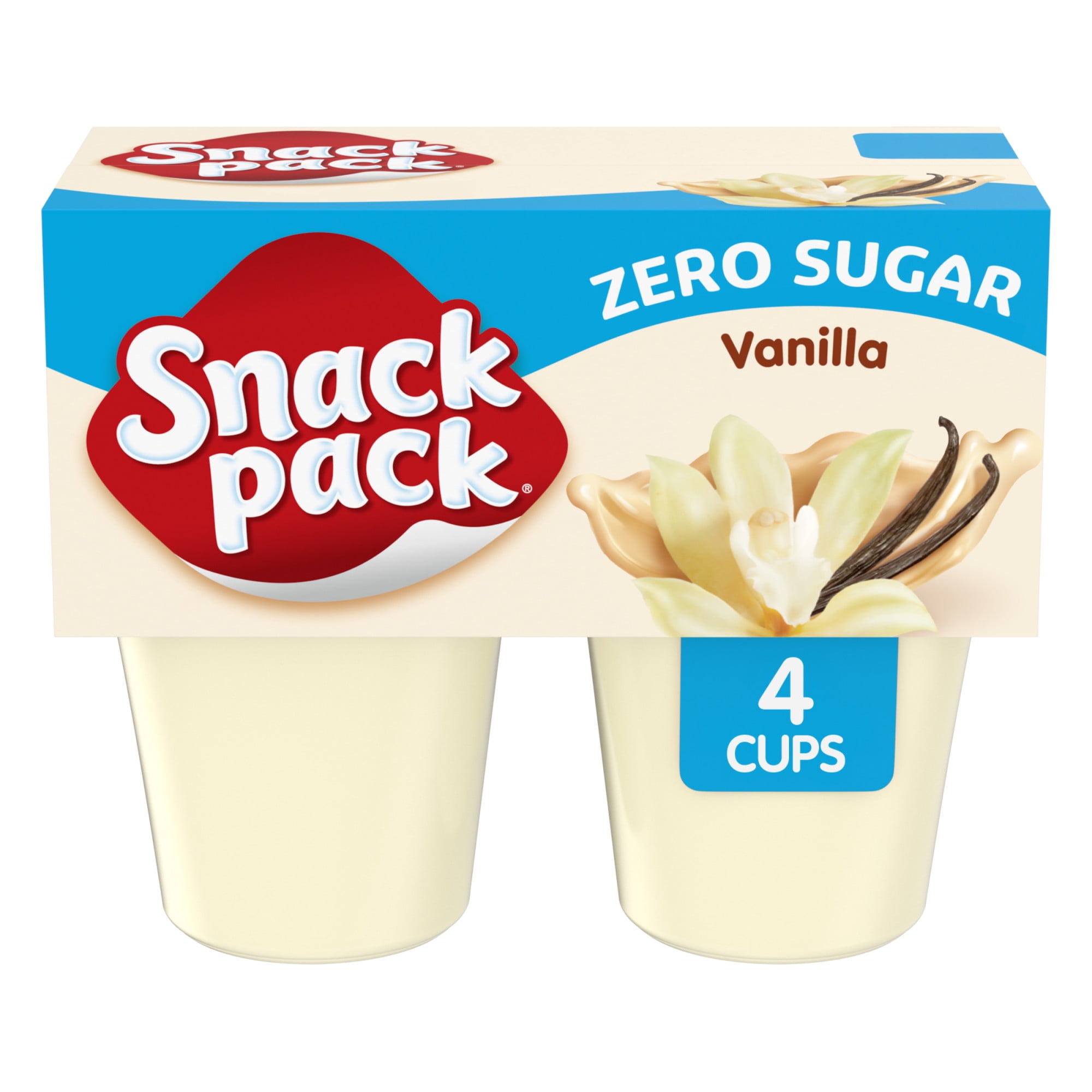 Snack Pack Zero Sugar Vanilla Pudding, 3.25 oz Pudding Cups, 4 Count