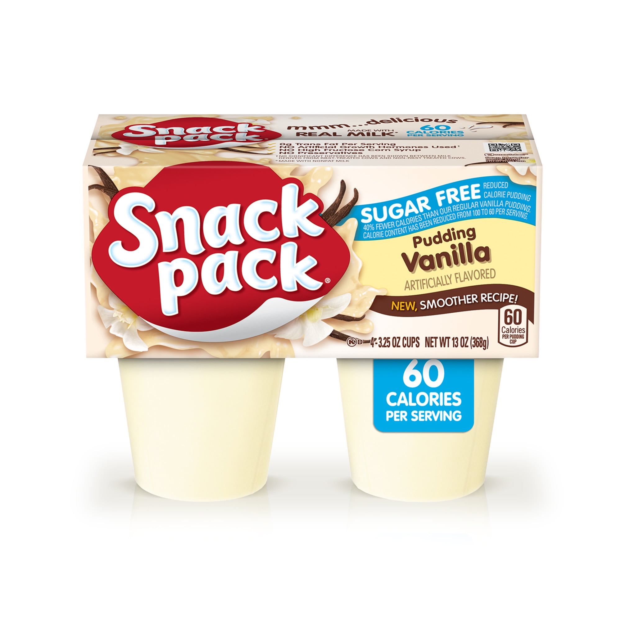 Snack Pack Sugar Free Vanilla Pudding, 3.25 oz Pudding Cups, 4 Count