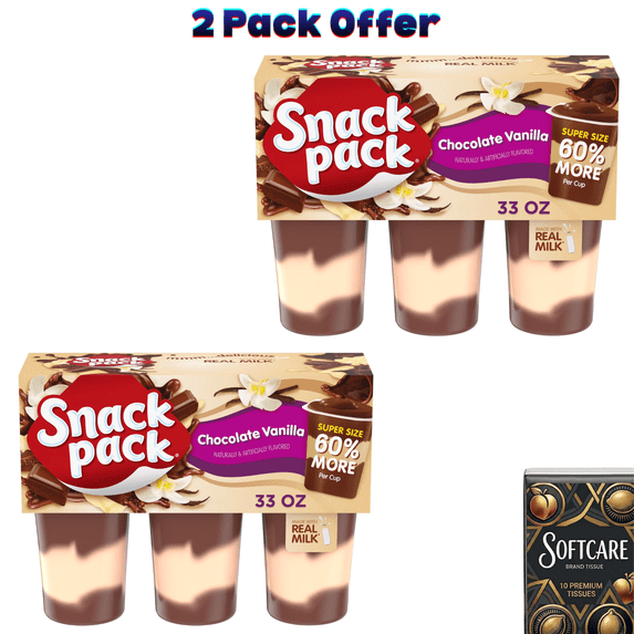 Snack Pack Super Size Chocolate Vanilla Flavored Pudding, 5.5 oz Pudding Cups, 6 Count ( 2 Pack )