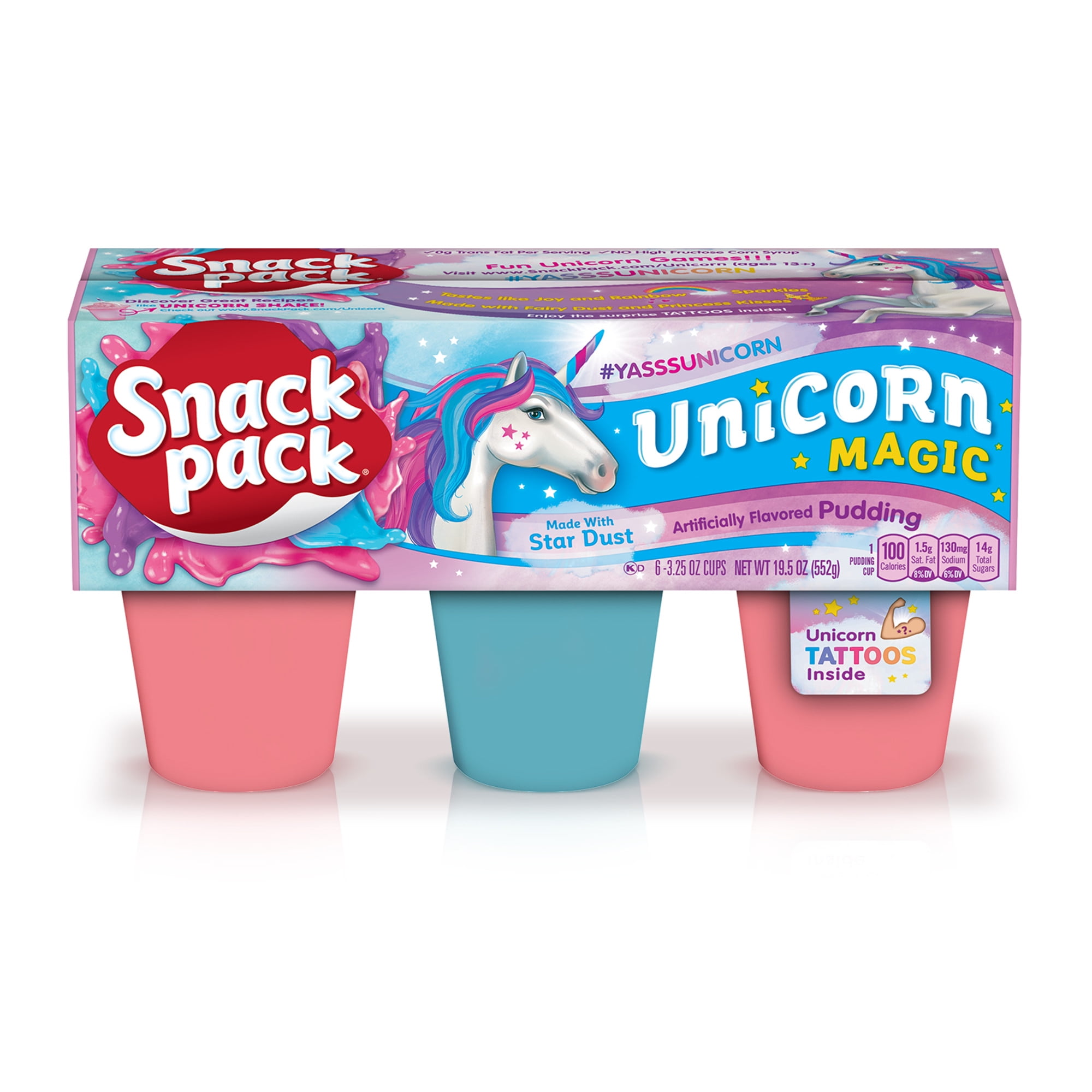 Snack Pack Unicorn Magic Flavored Pudding, 6 Count Pudding Cups