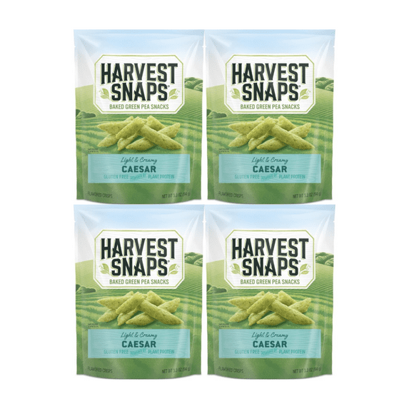 Snack Pack Veggie Chips Caesar Flavor – 4-Pack, Gluten-Free, Baked Pea Crisps, Healthy and Tasty Snacks for Kids and Adults, Great for On-the-Go, Lunchboxes, and Sharing