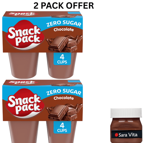 Snack Pack Zero Sugar Chocolate Pudding, 3.25 oz Pudding Cups, 4 Count