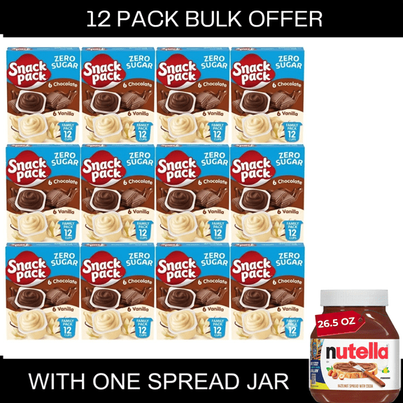 Snack Pack Zero Sugar Chocolate Pudding and Vanilla Pudding, 3.25 oz Pudding Cups, 12 Count Family Pack