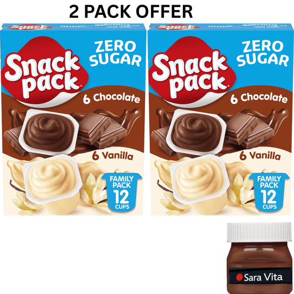 Snack Pack Zero Sugar Chocolate Pudding and Vanilla Pudding, 3.25 oz Pudding Cups, 12 Count Family Pack