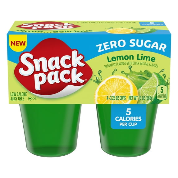 Snack Pack Zero Sugar Lemon Lime Flavored Low Calorie Juicy Gels, 3.25 oz. 4-Count