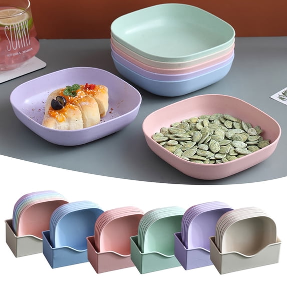 Snack Plates Dessert Trays - Plastic Straw Material, Eco-Friendly Disposable Tableware, Multi-Color Home Party Accessories, Dishwasher Safe