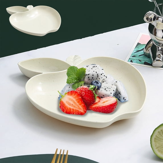 Wheast Straw Apple Plates, Creative Living Room Snack Plates, Multi-Use Tableware with Vinegar Dish, Space-Saving Stackable Design