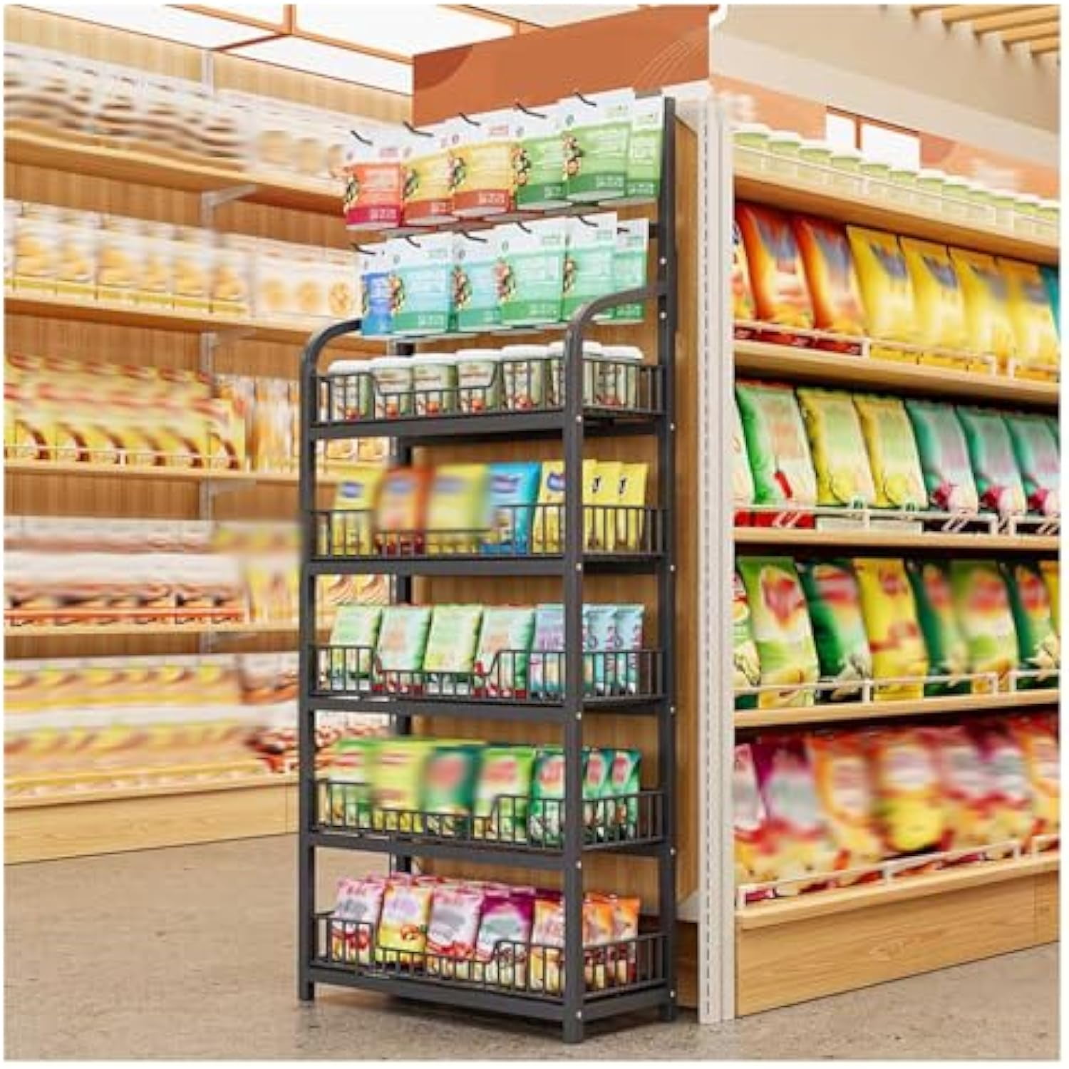 Snack Rack Display Stand with Hook, Floor Standing Potato Chip Shelf ...