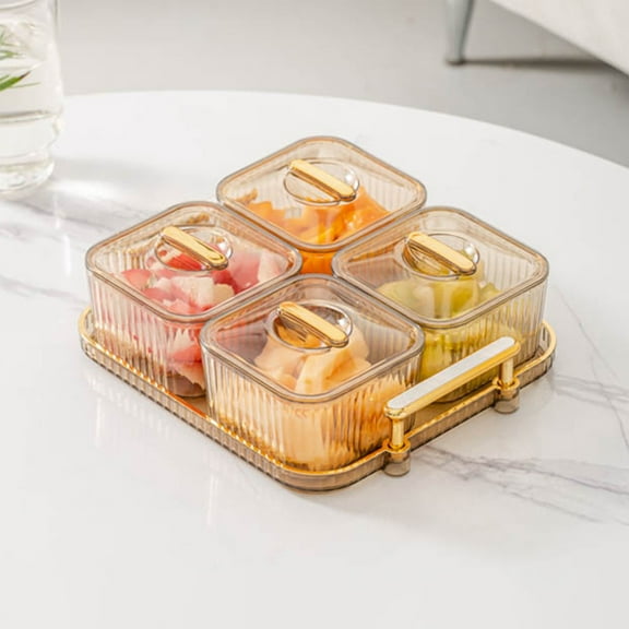 Snack Serving Tray under $5! Kadlawus Clear Snack Tray with Containers, 4 Compartment Serving Tray, Fruit Nut Candy Display Tray, Party Food Serving Set, Plastic Snack Organizer, Reusable Food Tray