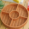 thumbnail image 1 of Snack Serving Tray, Divided Basket Organizer Rattan Compartment, Round Appetizers Tray for Candy, Fruits, Snacks, for Party, Entertaining, Picnic Use, 1 of 6
