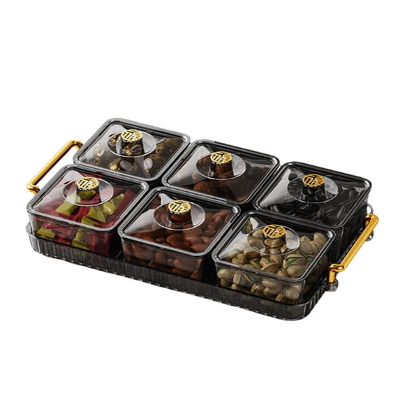 Snack Serving Tray, Dry Fruit Tray with Lid,Snack Box 6 Compartment Fruit Plate for Parties, Portable Clear Divided Plates Dried Fruit Tray for Snacks Appetizers Nuts Candy