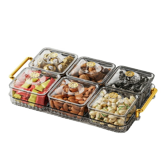Snack Serving Tray, Dry Fruit Tray with Lid,Snack Box 6 Compartment Fruit Plate for Parties, Portable Clear Divided Plates Dried Fruit Tray for Snacks Appetizers Nuts Candy