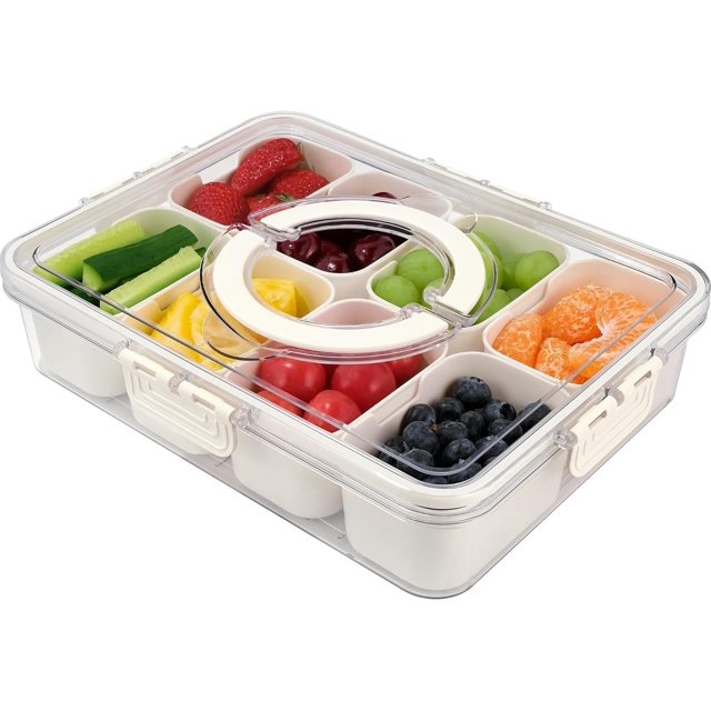 Snack Serving Tray with Lid and Handle, Portable Charcuterie Container