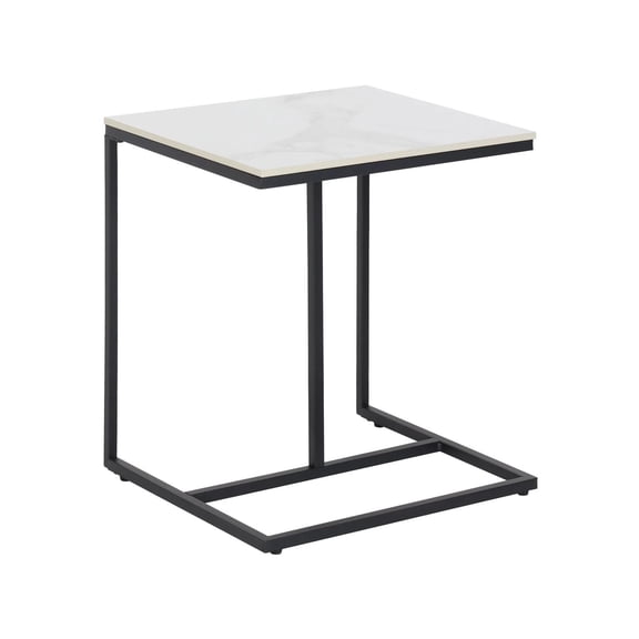 Snack Side Table C Shaped End Table Sintered Stone Tabletop Metal Frame For Sofa Bed For Living Room Bedroom
