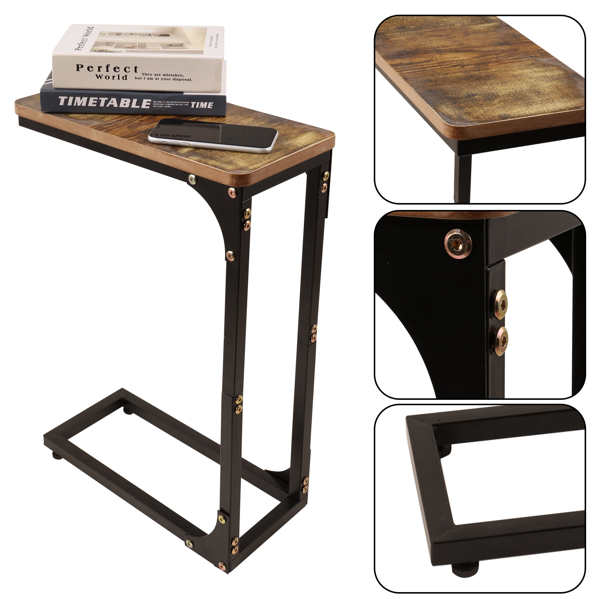 Snack Side Table C Shaped TV Tray C Shaped End Table for Sofa Couch and