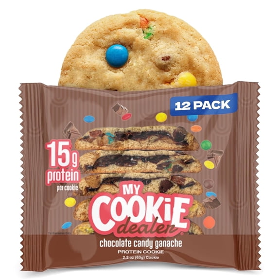 My Cookie Dealer Protein Cookies, Chocolate Candy Ganache (12-Pack, 3.8oz Each) - 15g of Protein per Cookie - Individually Wrapped Workout Snacks for On-The-Go Travel