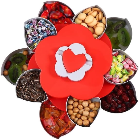 Snack Storage Box, Rotating Candy Box Petal Shape Food Snack Storage Box, Food Fruit Storage Box, Double Deck Petal Shaped Platter for Home Party Wedding