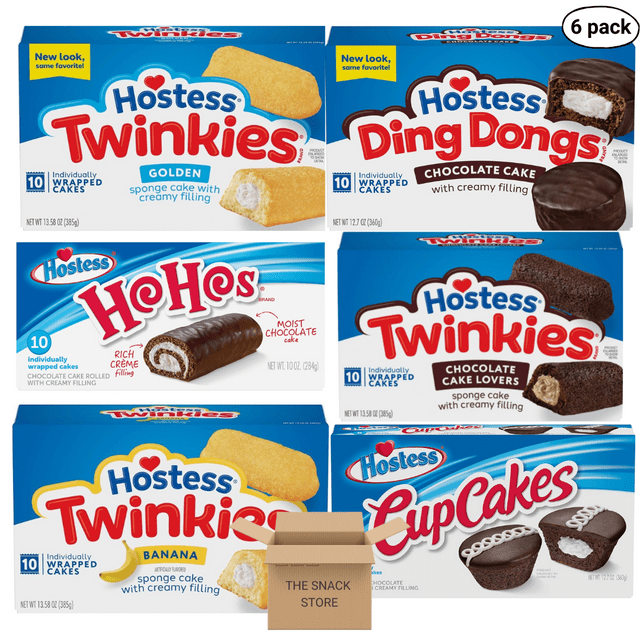 The Snack Store Variety Pack | Hostess Twinkies Golden, Ding Dongs Chocolate Cake, HoHos, Twinkies Chocolate Cake Lovers, Twinkies Banana, and Chocolate Cupcakes (1 Box Each),  Total of 6 Boxes!