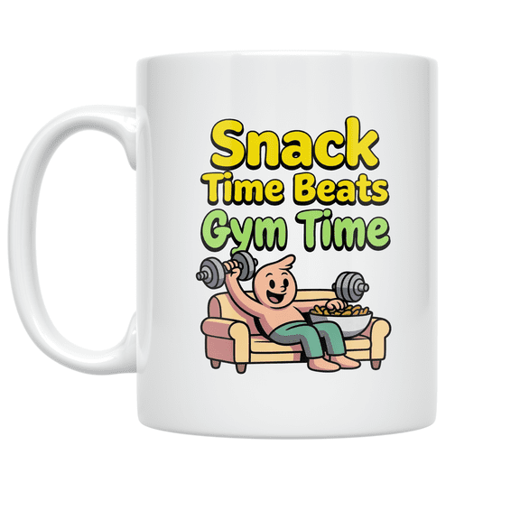 Snack Time Beats Gym Time - Snack Workout Humor - 11 oz Ceramic Coffee Mug