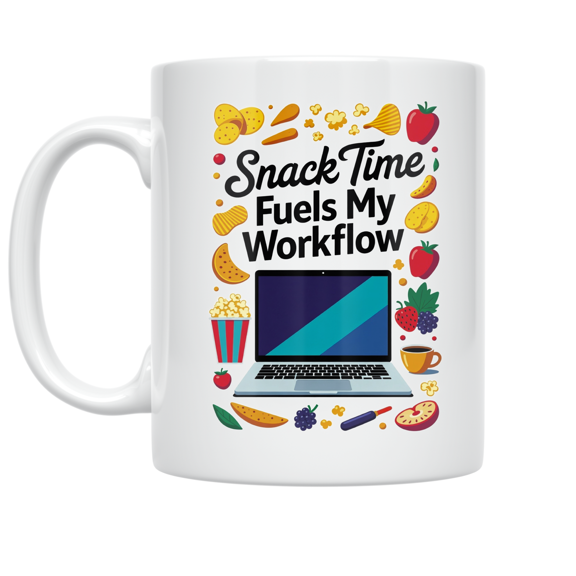 Snack Time Fuels My Workflow - Remote Work Snack Enthusiast - 11 oz Ceramic Coffee Mug