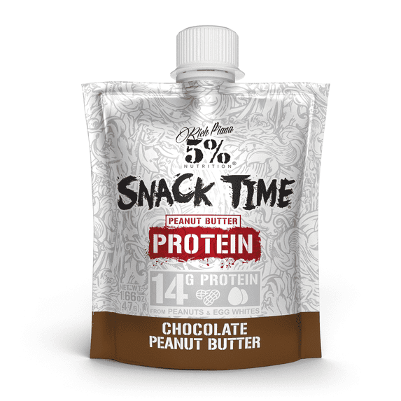 5% Nutrition Rich Piana Snack Time, High Protein Squeezable Pouches, Peanut & Egg White Blend (Chocolate Peanut Butter)