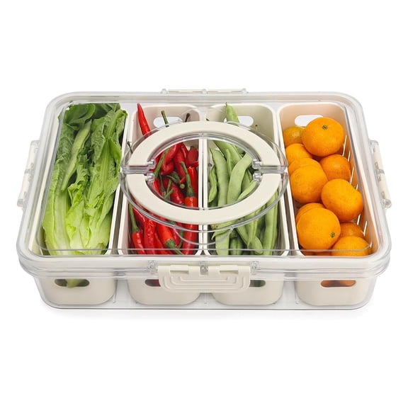Snack Tray with Lid & Handle, Portable Snackle Box Container Veggie Serving Tray, Charcuterie Board for Travel Party & Picnic, Refrigerator Organize Box for Vegetable Fruit Candy, 4 Compartments