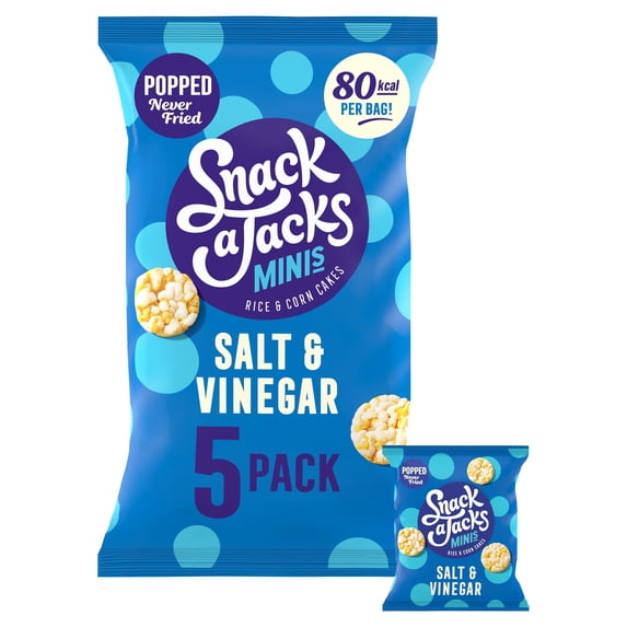 Snack a Jacks Salt & Vinegar Rice Cakes Multipack Snacks 5x19g, Imported from Britain