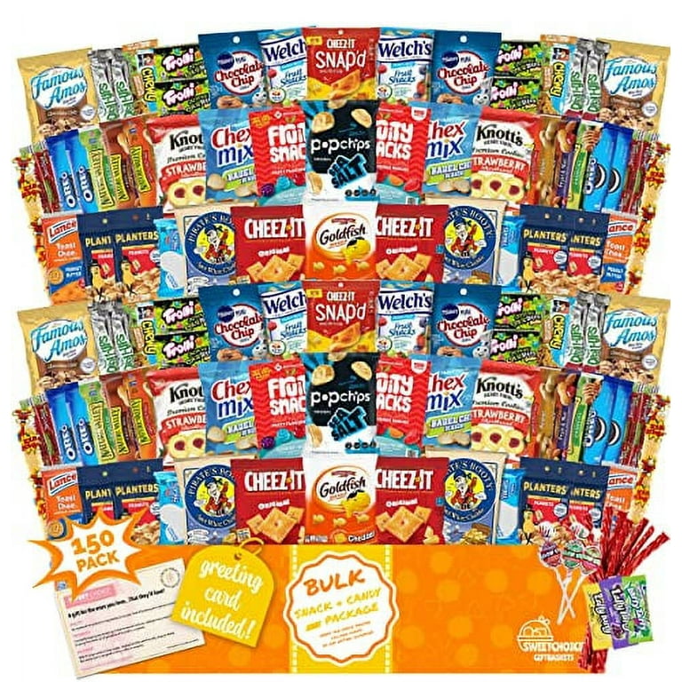 Snack Box Care Package (150) Variety Snacks Gift Box Bulk Snacks  -valentines day College Students, Military, Work or Home - Over 9 Pounds of  Snacks!