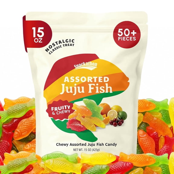Snackathon Assorted Juju Fish Candy, 15 oz, Fun & Chewy Fruit Gummy Candy