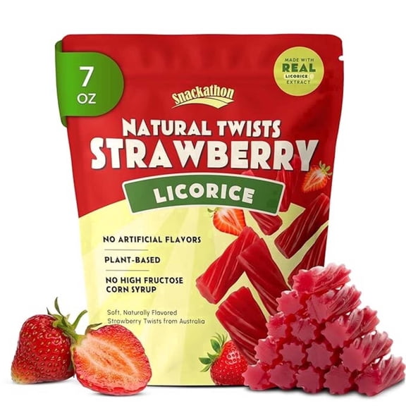 Snackathon Australian Licorice Candy, Natural Strawberry Twists, 7 oz