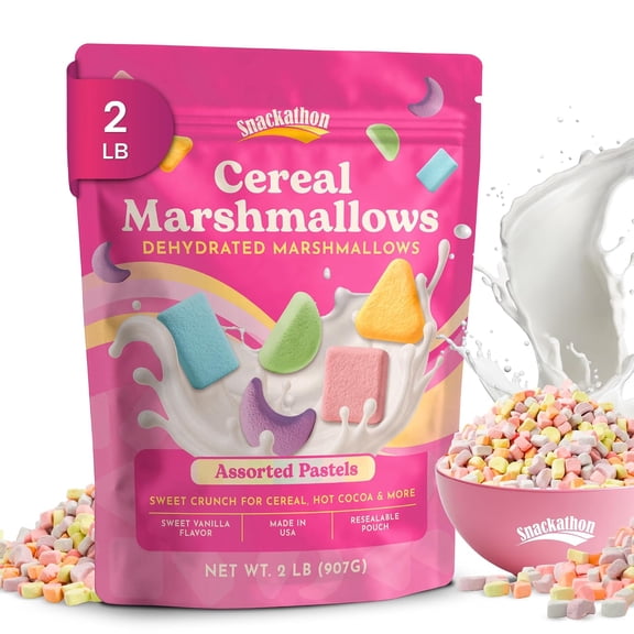 Snackathon Dehydrated Cereal Marshmallows, Assorted Rainbow Mini Bits, 2 Pound