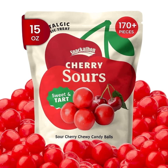 Snackathon Cherry Sours Candy, 15 oz, Old Fashioned Chewy Sour Cherry Balls