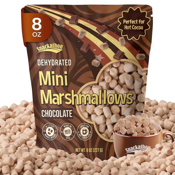 Snackathon Chocolate Mini Dehydrated Marshmallows, 8 OZ Resealable Bag, Crunchy Brown Mini Bits Marshmallow Topping for Hot Chocolate, Cocoa Bar, Cupcakes, Baking, Snacks & Sweet Desserts