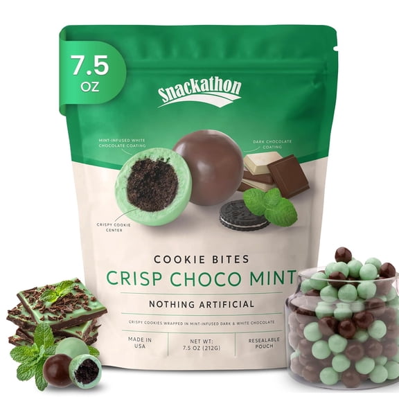 Snackathon Crisp Choco Mint Cookie Bites, 7.5 oz Resealable Snack Pack