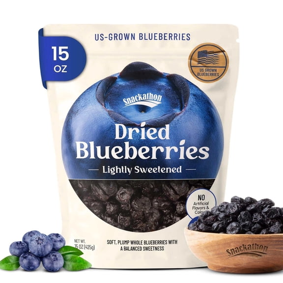 Snackathon Dried Blueberries, 15 oz, Lightly Sweetened, Soft & Plump Whole Berries