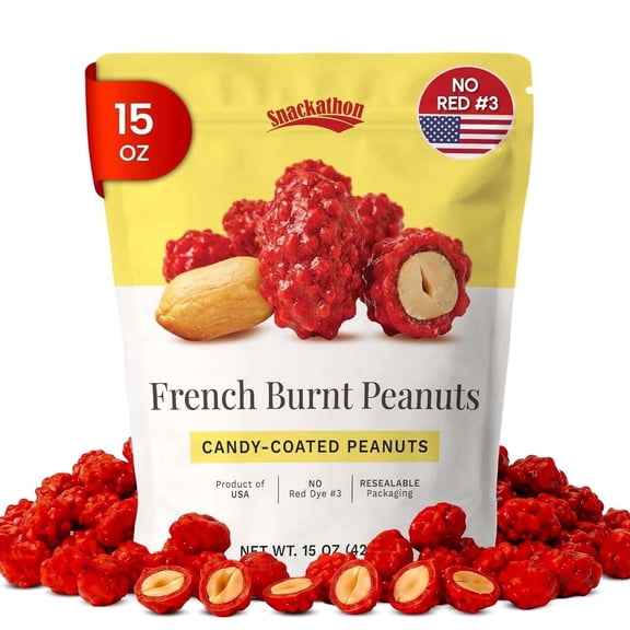 Snackathon French Burnt Peanuts, 15 oz – Classic Red Candy Coated Peanuts in Resealable Bag, Old Fashioned Sweet Crunchy Snack, Made in USA, Great for Snacking Sharing