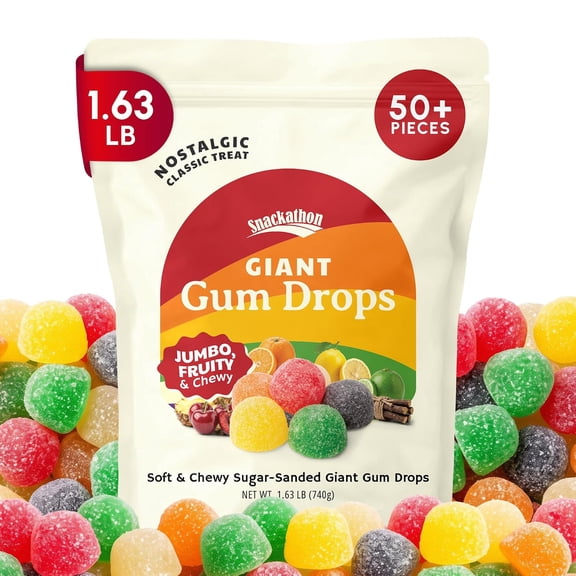 Snackathon Giant Gum Drops Candy, 26 oz, Bulk Jumbo Soft & Chewy Gumdrops