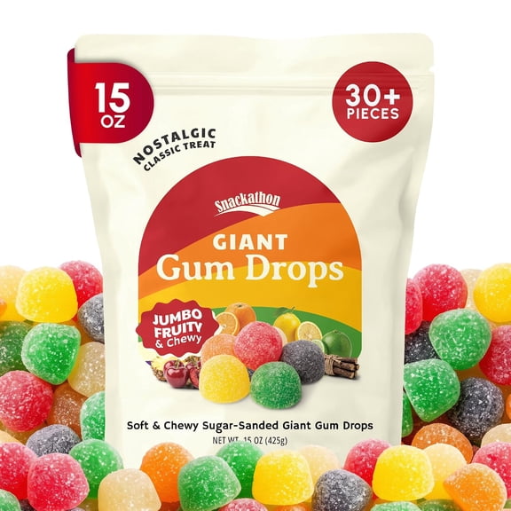 Snackathon Giant Gum Drops Candy, 15 oz, Jumbo Soft & Chewy Jelly Gumdrops