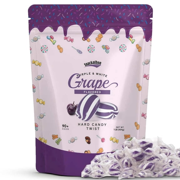 Snackathon Grape Flavored Mint Twists Hard Candy, Purple White