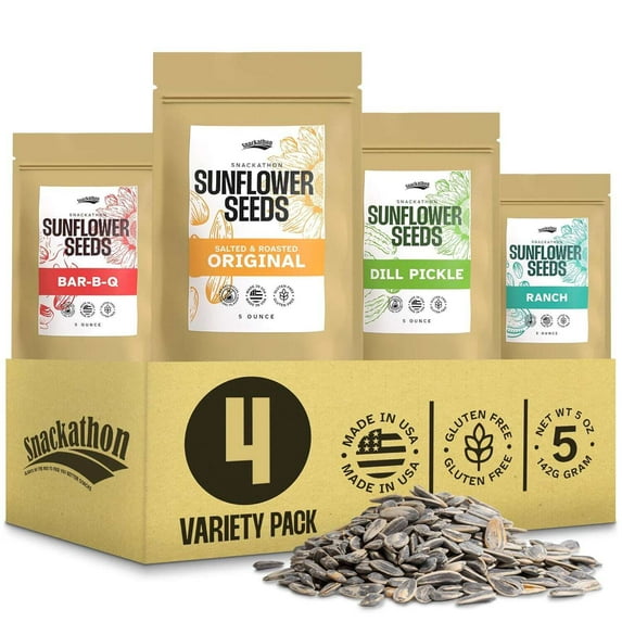 Snackathon Sunflower Seeds Variety Pack, 4 Essential Flavored Pouches, 5 oz Each