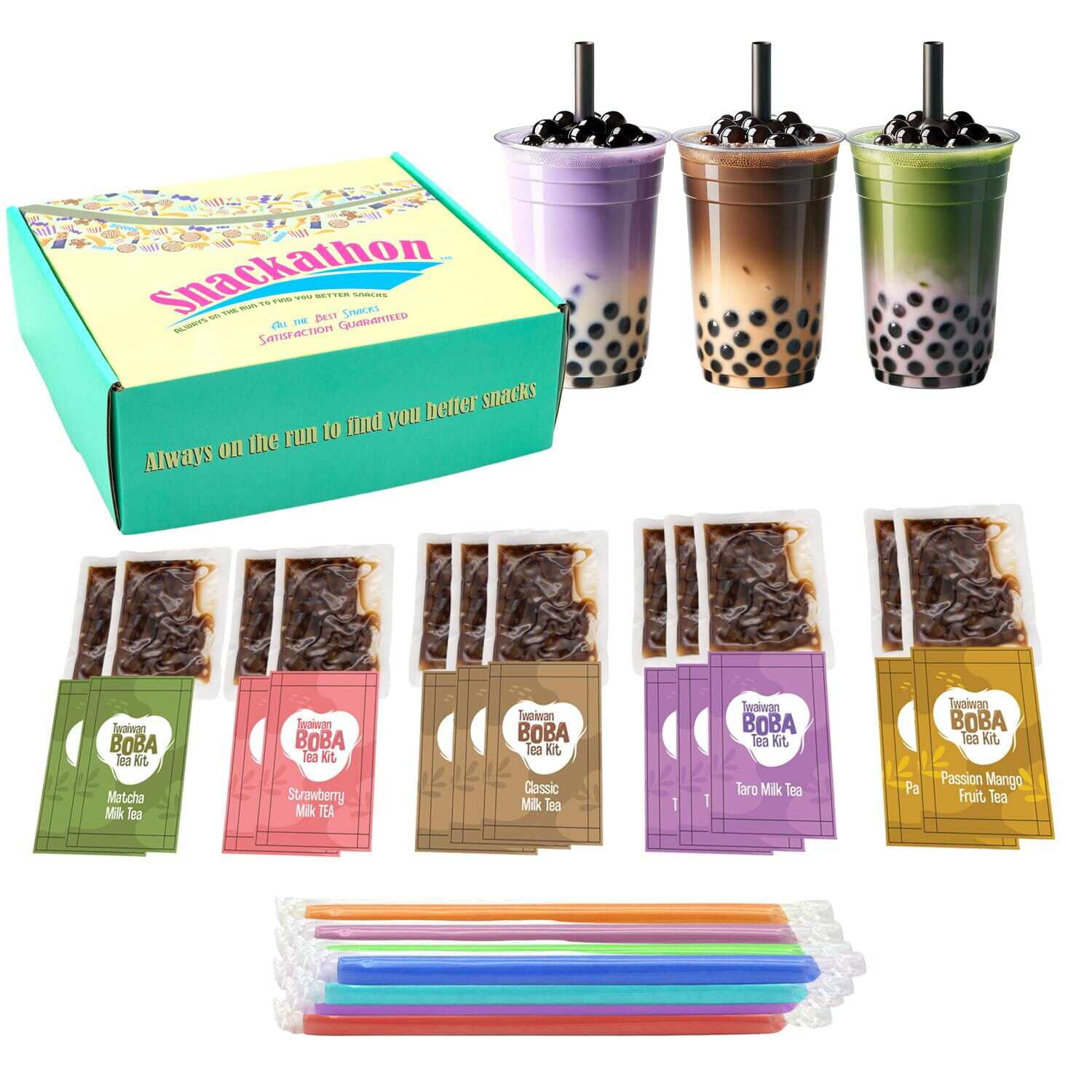 Snackathon Instant Boba Bubble Pearl Variety Milk Fruity Tea Kit (12