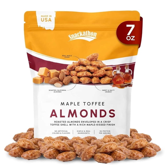 Snackathon Maple Toffee Almonds, 7 oz Resealable Bag