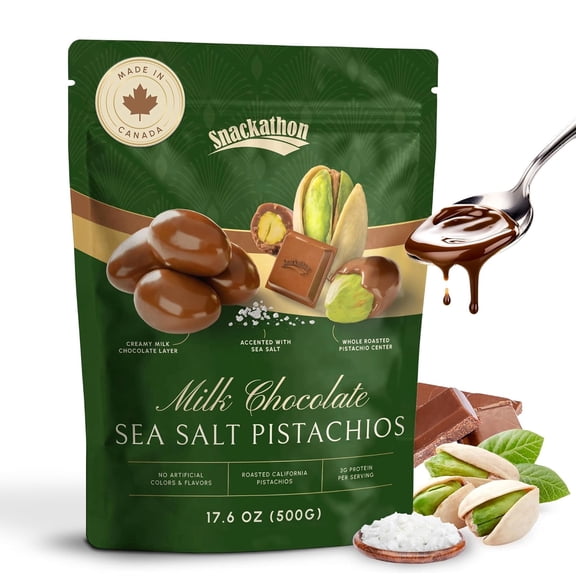 Snackathon Milk Chocolate Covered Pistachios with Sea Salt, 17.6 oz Resealable Bag