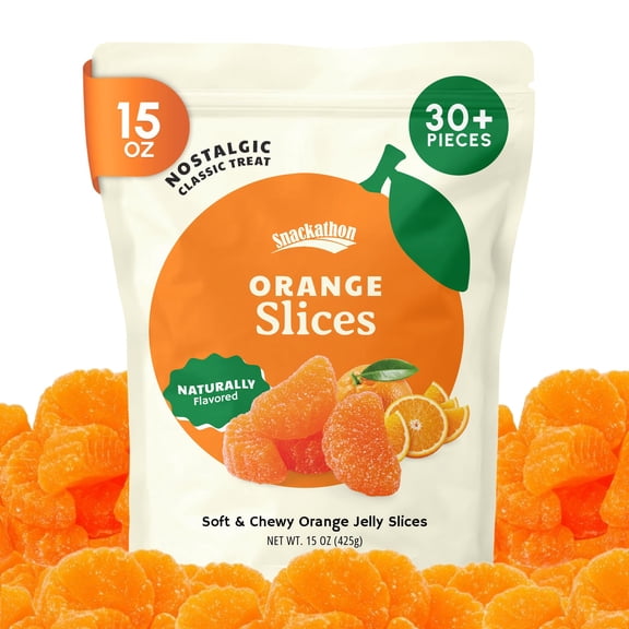 Snackathon Orange Slices Candy, 15 oz, Soft & Chewy Jelly Fruit Slices