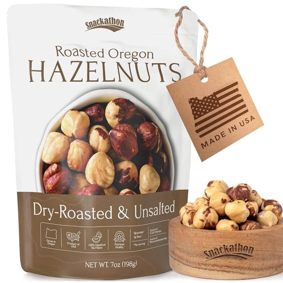 Snackathon Roasted Oregon Hazelnuts, Dry Roasted & Unsalted, 7 OZ Resealable Bag