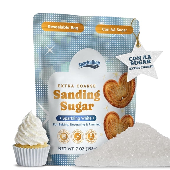 Snackathon Sanding Sugar, Extra Coarse White Sparkling Sugar Crystals, 7 oz Resealable Bag