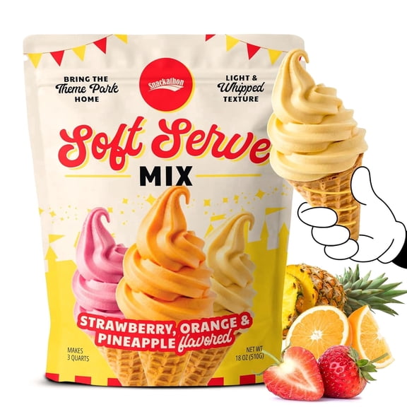 Snackathon Soft Serve Mix Variety Pack, 3 Fruity Flavors (Pineapple, Orange, Strawberry), Makes 3 Quarts, Dairy Free Powder Packets for Ice Cream Maker, Soft Serve Machine, Whip-Style Frozen Treats