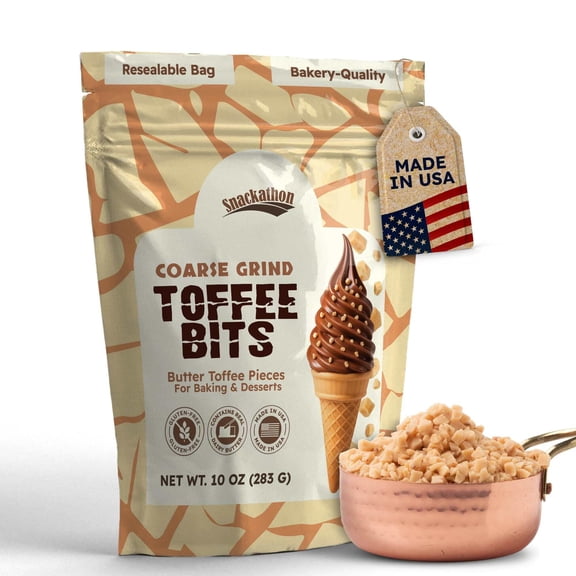 Snackathon Butter Toffee Coarse Grind Toffee Bits, Made in USA, 10 oz Bag