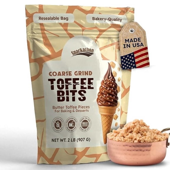 Snackathon Toffee Bits, Coarse Grind, 2 LB Bulk Resealable Bag, Sweet & Crunchy Butter Toffee Pieces for Ice Cream Topping, Baking & Desserts, Made in USA